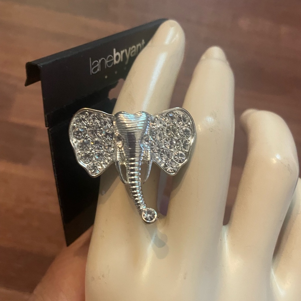 Lane Bryant Sparkling Stretchy Silver Tone Elephant Ring